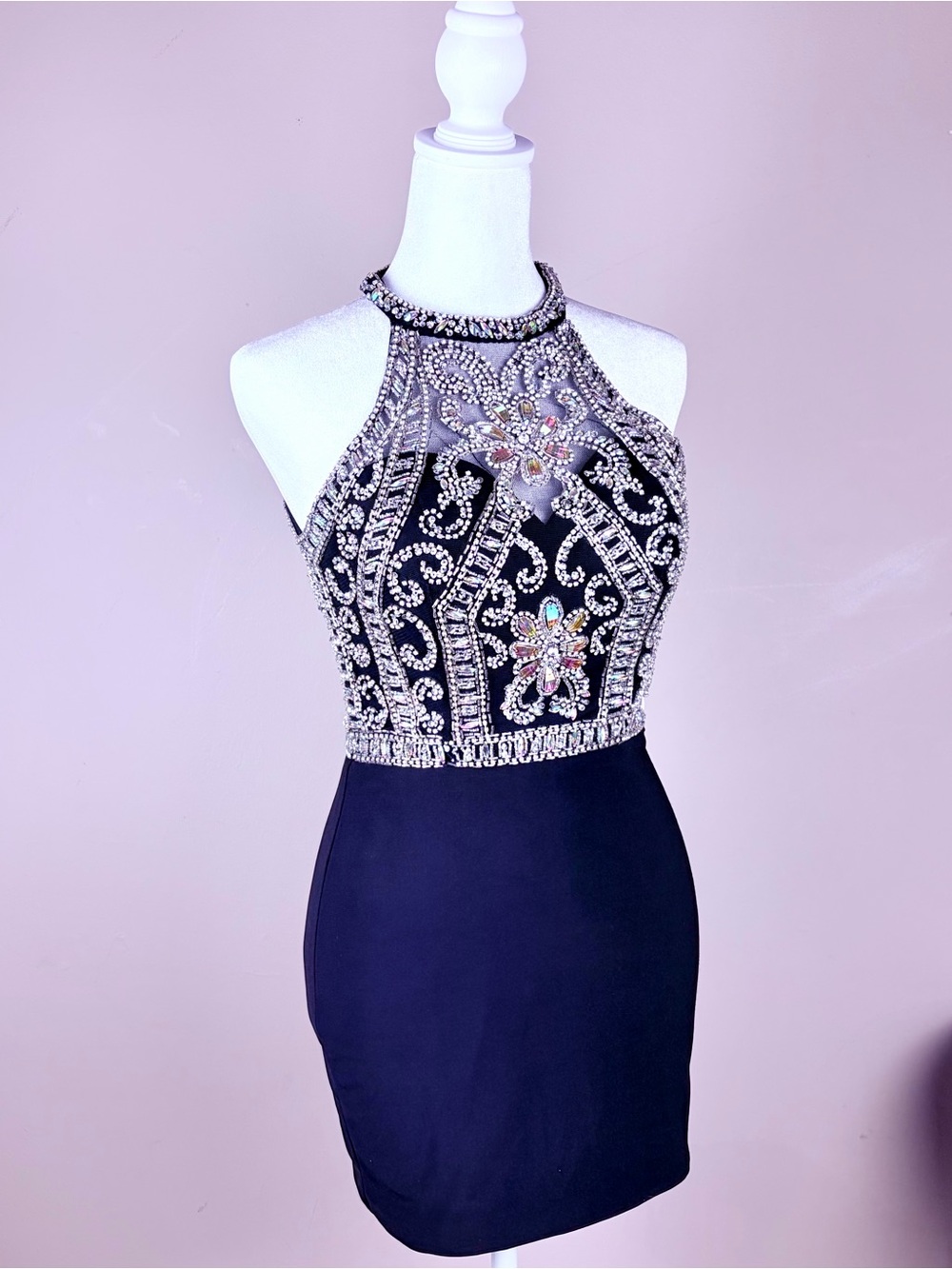 Clarisse Bling Y2K inspired Dress with Crystal-Embellished Beaded Bodice Size 0